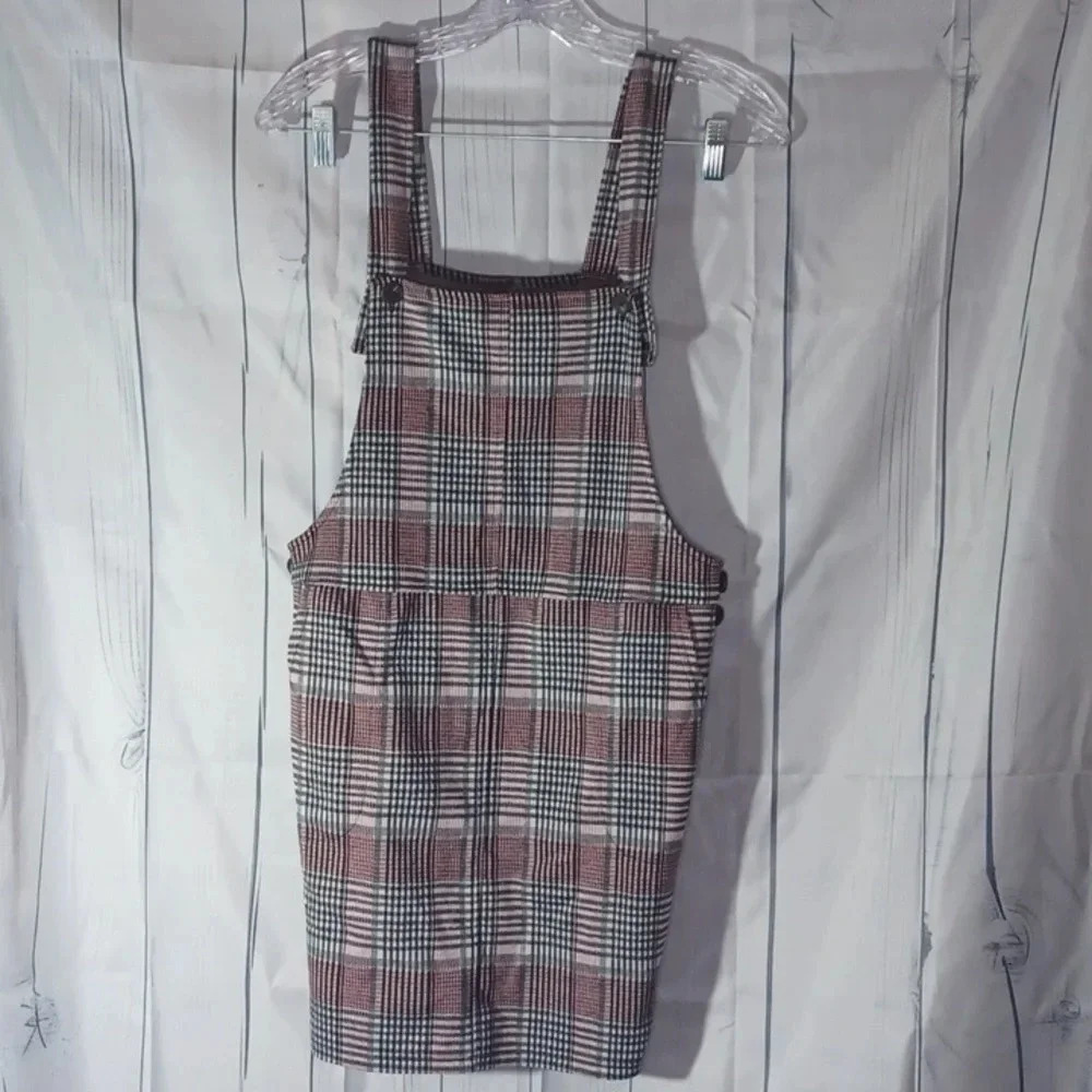 SO Juniors Plaid Bib 90s Y2K pinafore mini dress